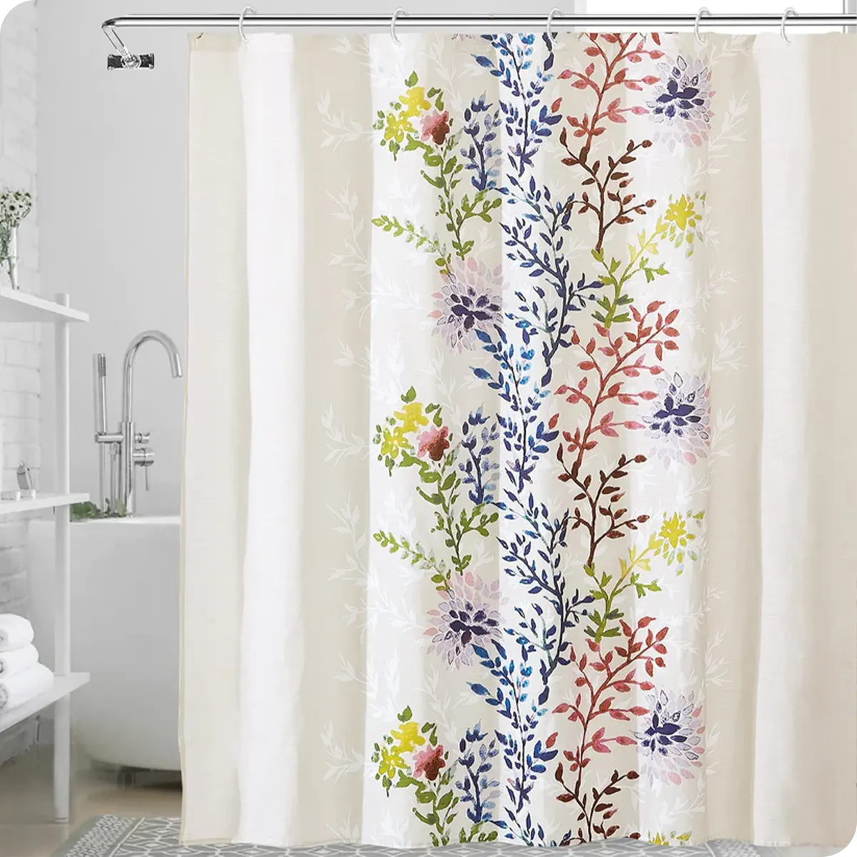 Bathroom Floral Shower Curtain front Display