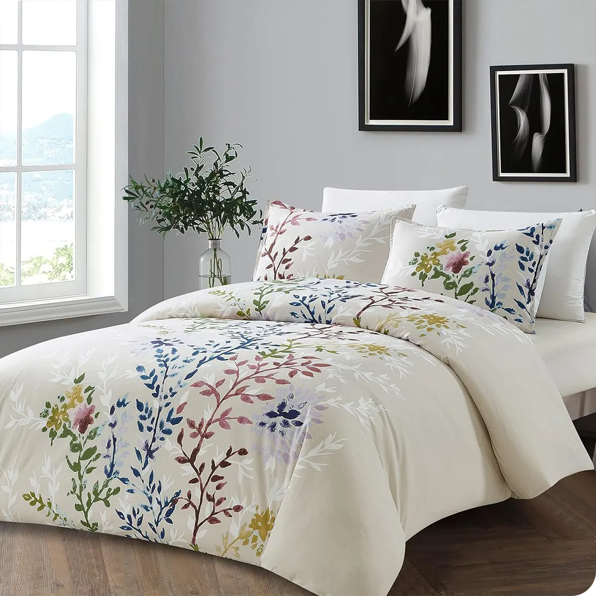 White Dahlia 3pc Duvet Cover Set in 100% Soft Cotton