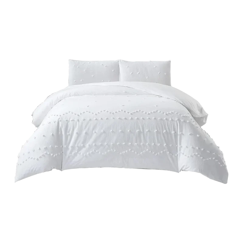 3-Piece Boho Queen Size White Duvet Covers Bedding Set