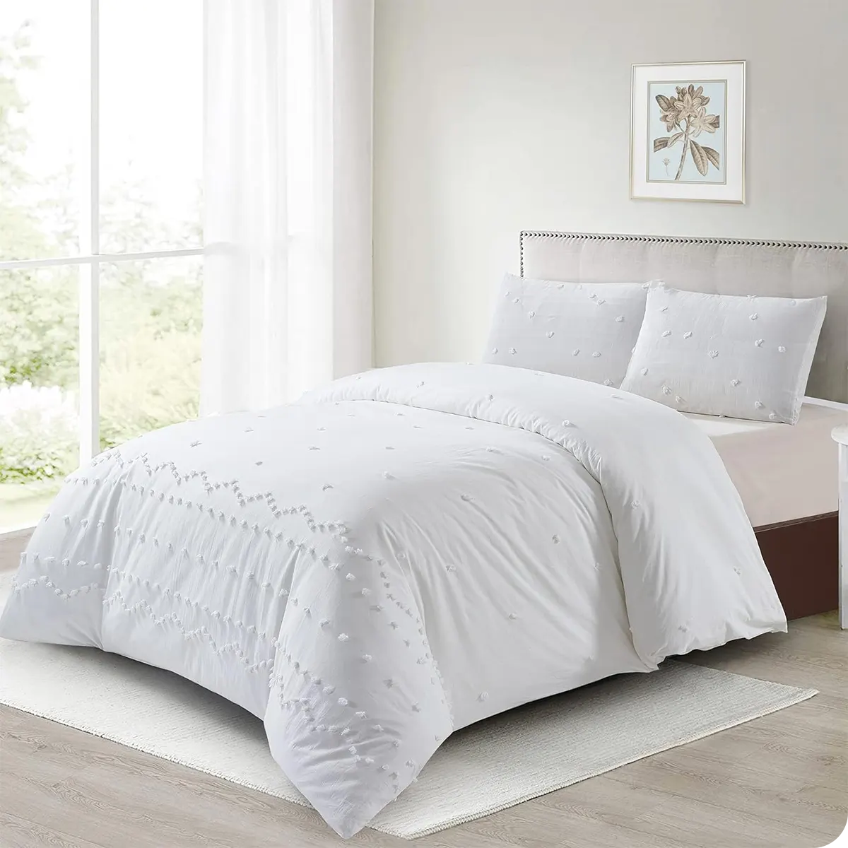 3-Piece Boho Queen Size White Duvet Covers Bedding Set detail