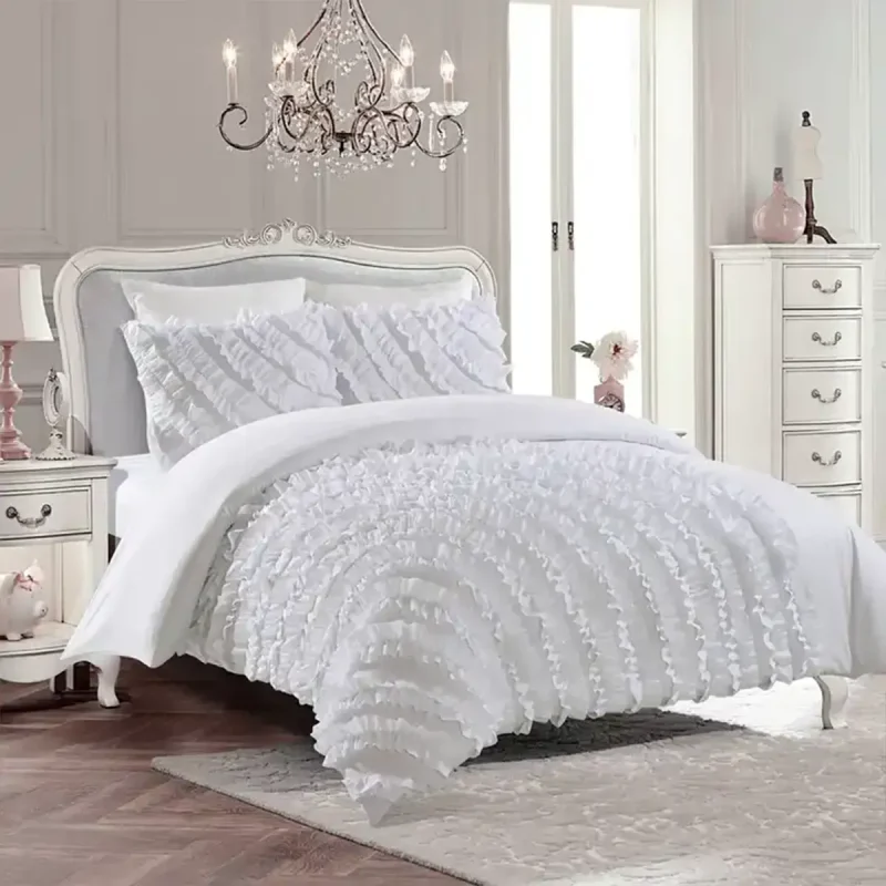 Arielle White Floral Embroidered Polyester 3-Piece Comforter Set 02