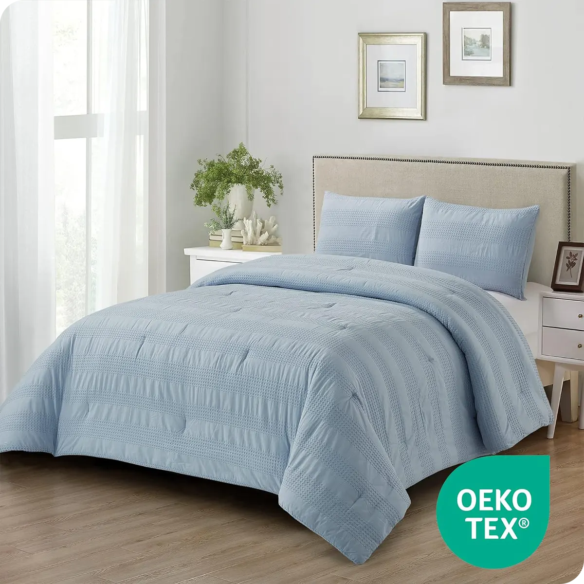 Blue Waffle Cotton King Comforter Set detail