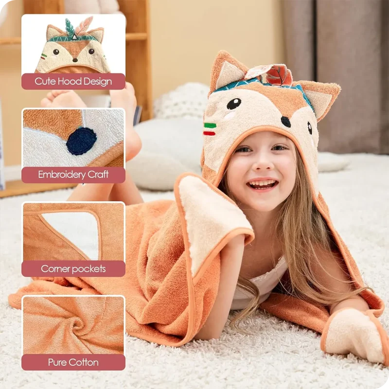 Cartoon Fox Hooded Baby Bath Towel detail01
