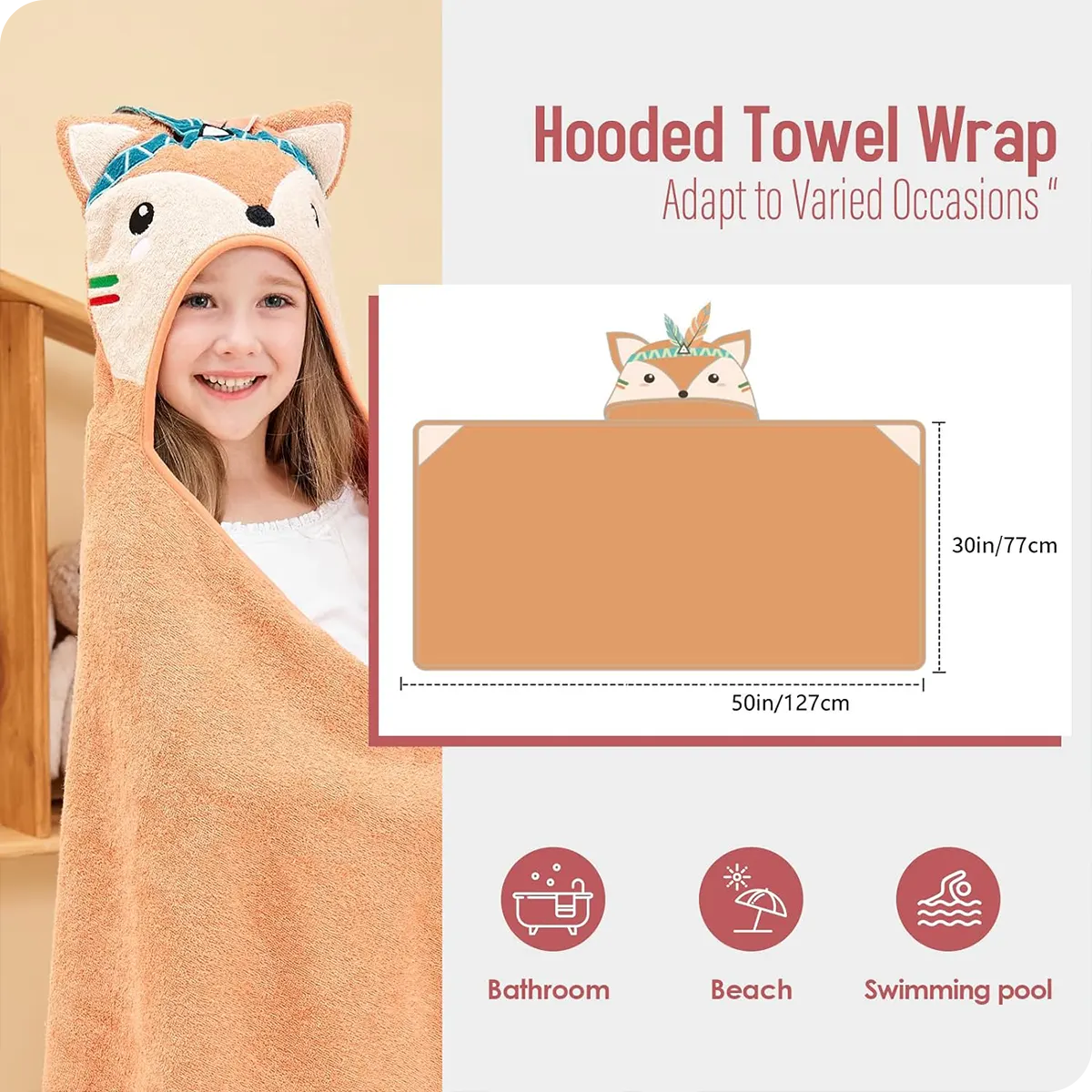 Cartoon Fox Hooded Baby Bath Towel detail02