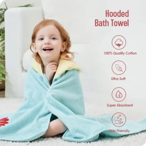 Adorable Mermaid Bath Towel Kids Hooded Bath Towel Premium Cotton 24 x50 Alpha Textile