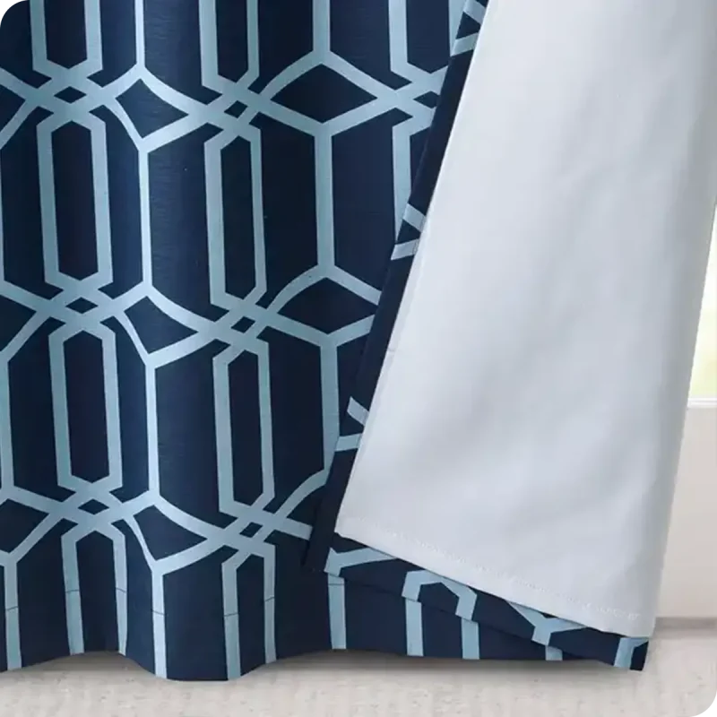 Navy Geometric Print Grommet Curtains detail02