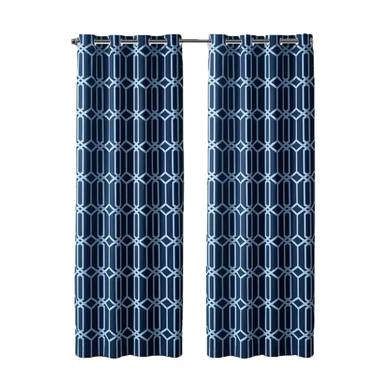 Navy Geometric Print Grommet Curtains min