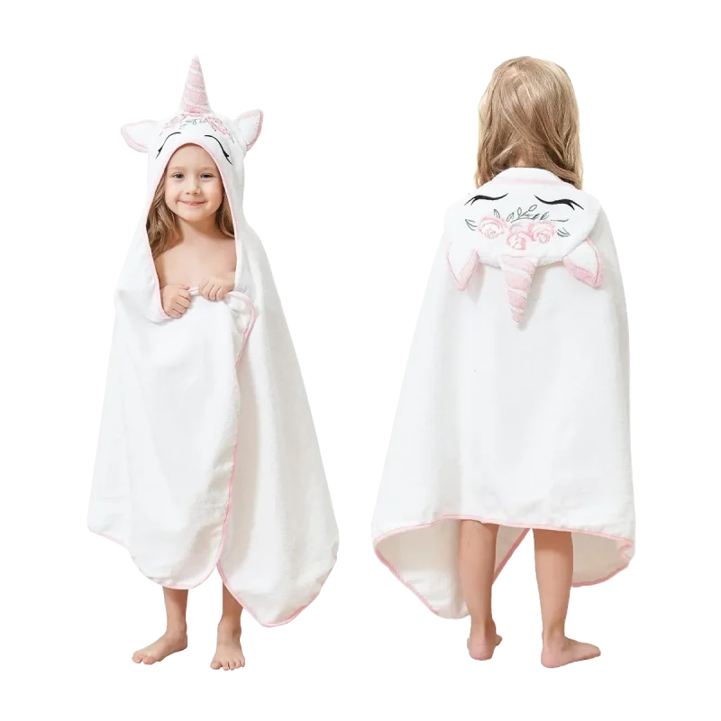 White Unicorn Hooded Towel for Kids
