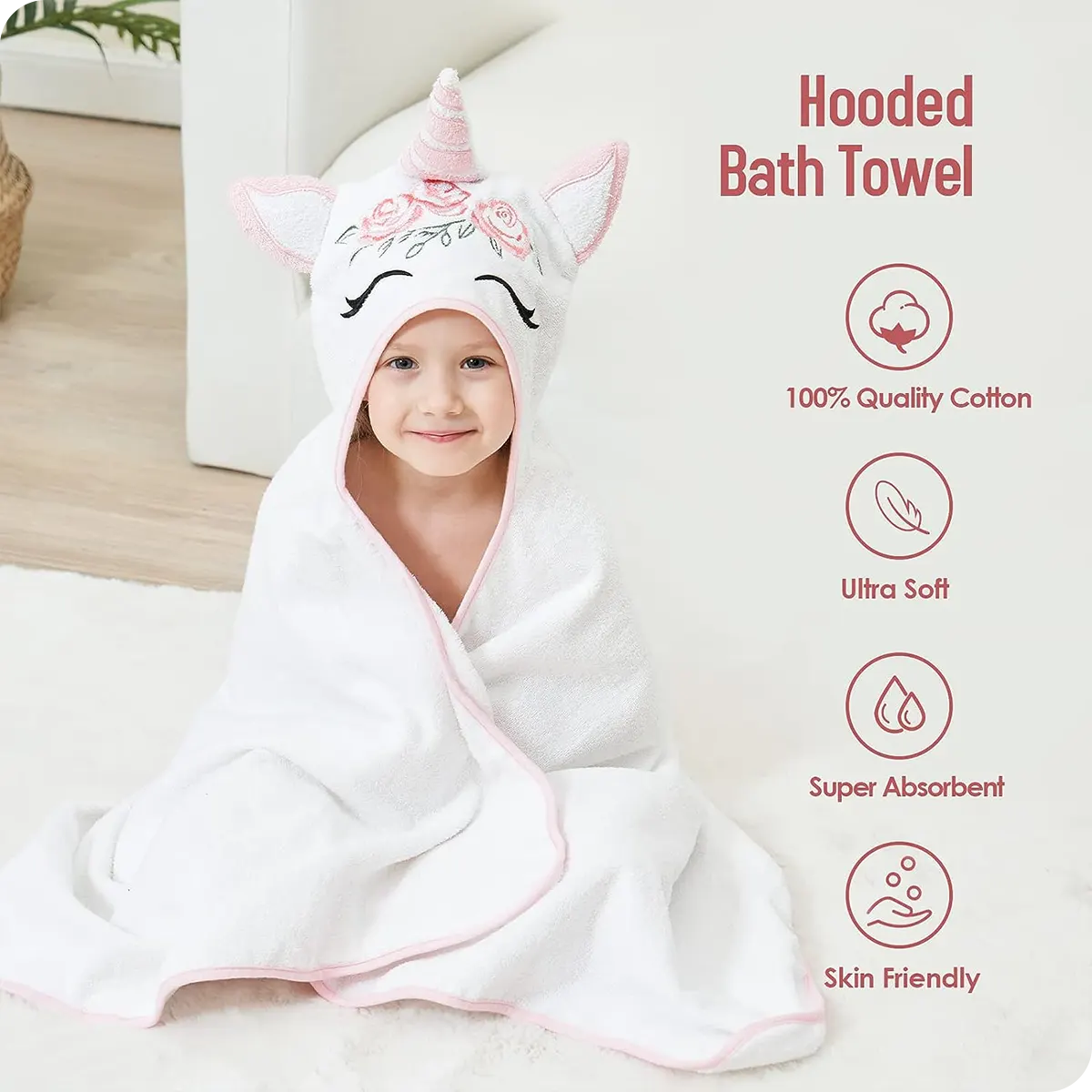 Kids Hooded Towel Unicorn Kids Bath Towels