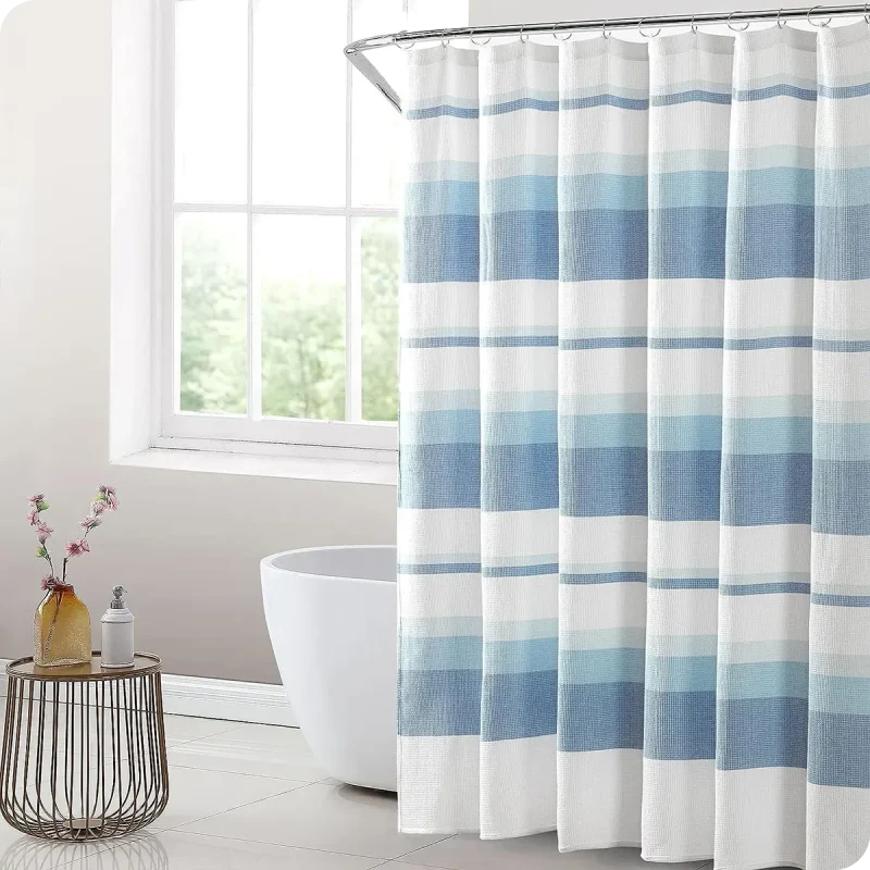 Waffle Blue Shower Curtain details02