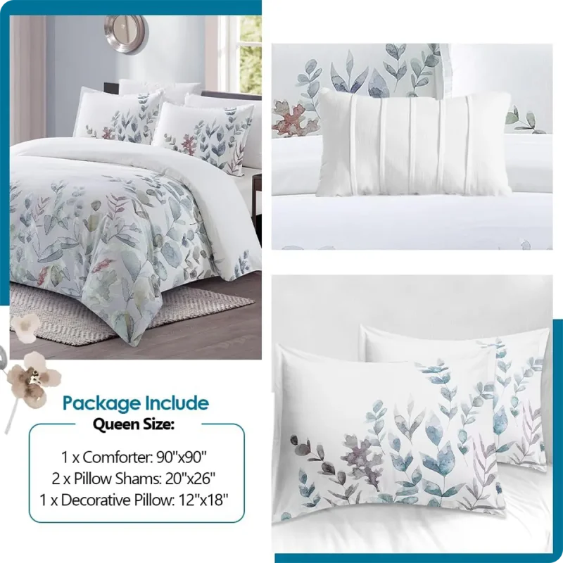 100% Polyester Comforter Set - 4-Piece Soft Floral Bedding 01