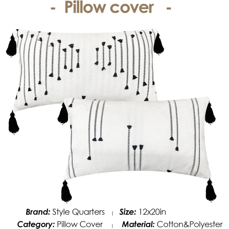 Boho Throw Pillow Cover with Tassels, 2 Pieces banner01