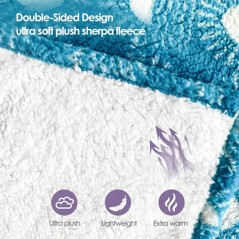 Super Soft Blue Sherpa Fleece Throw Blanket Bulk04