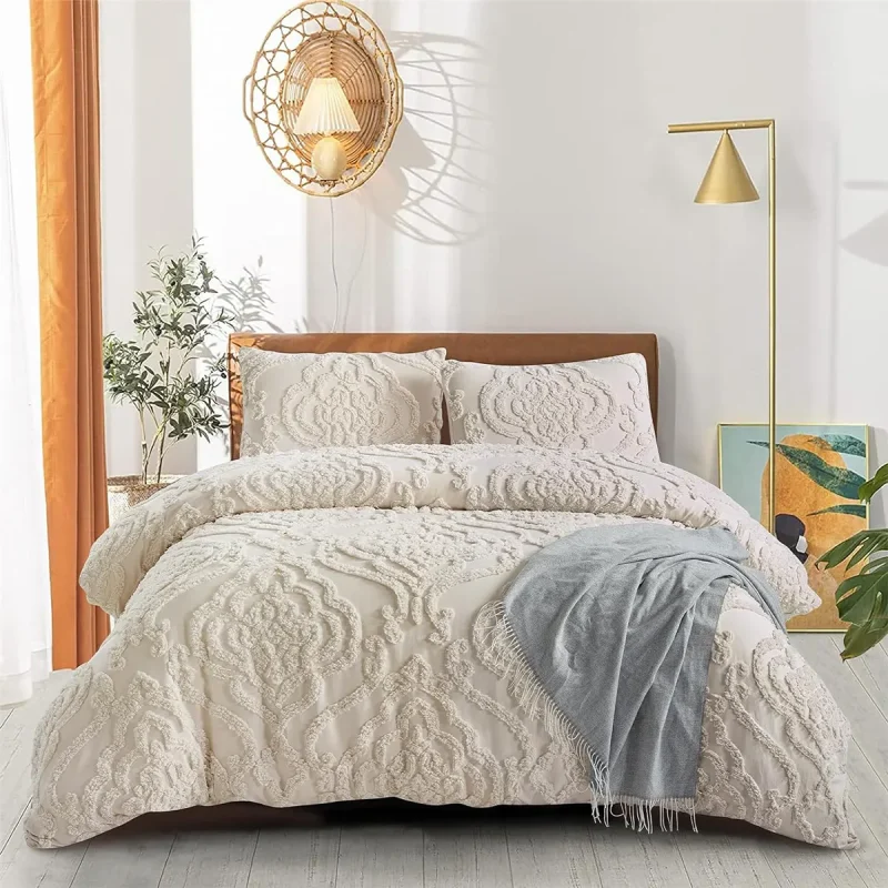 3 Pieces Beige Clipped Tufted Comforter Sets Wholesale 01