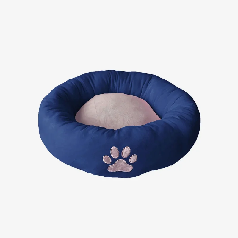 Blue Embroidered Donut Suede Dog Bed 22 inch