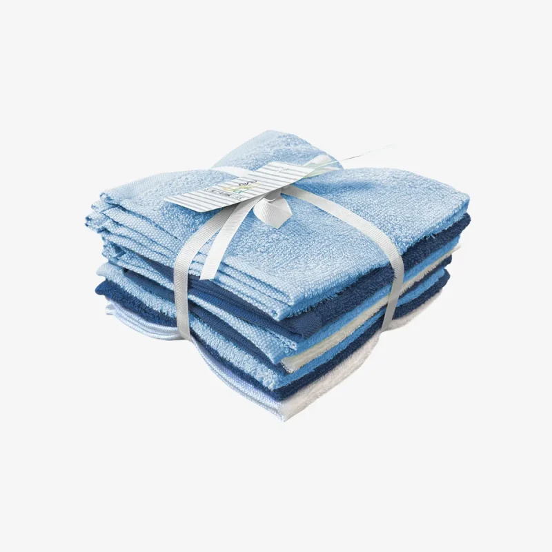 8-pack blue, dark blue and white towels in bulk