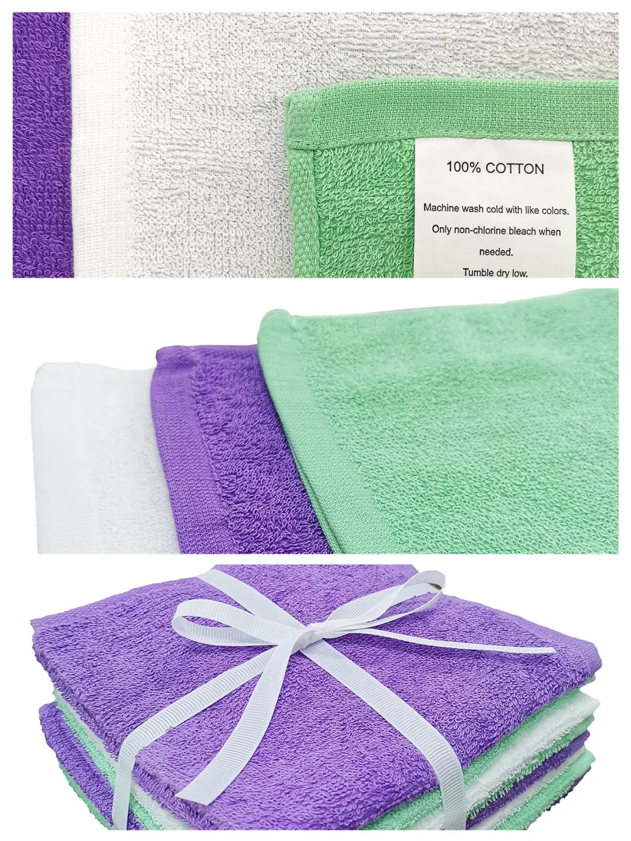 8 pack green white and purple towels in bulk Alpha Textile